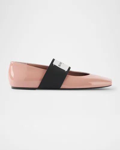 GIVENCHY SLICED SQUARE LABEL PATENT LEATHER BALLERINA FLATS