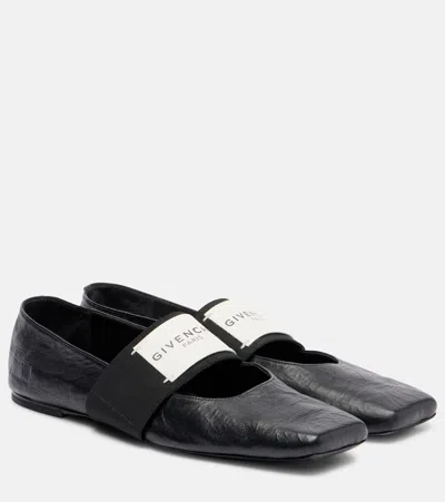 Givenchy Sliced Square Leather Ballet Flats In Black