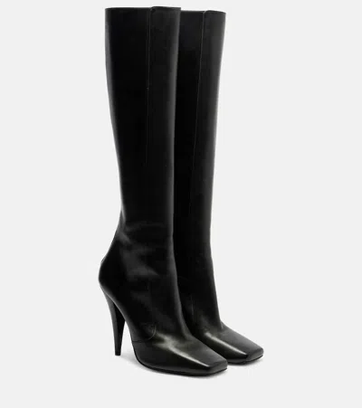 Givenchy Sliced Square Leather Knee-high Boots In Black
