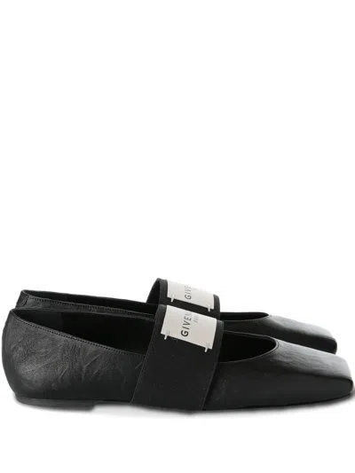 Givenchy Sliced ??square Leather Textured Ballerinas In Black