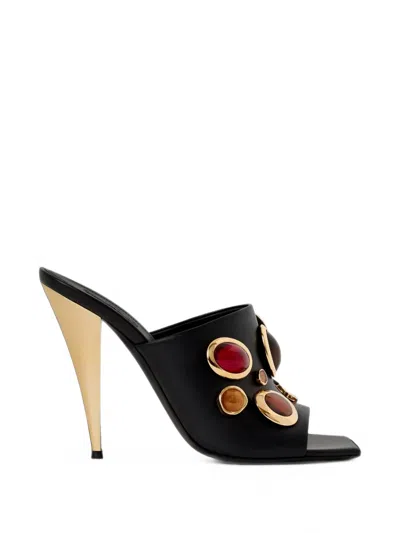Givenchy Sliced Square Mules In Leather With Jewels In Black