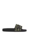 Givenchy Logo-embossed Camouflage-print Leather Slides In Black & Khaki