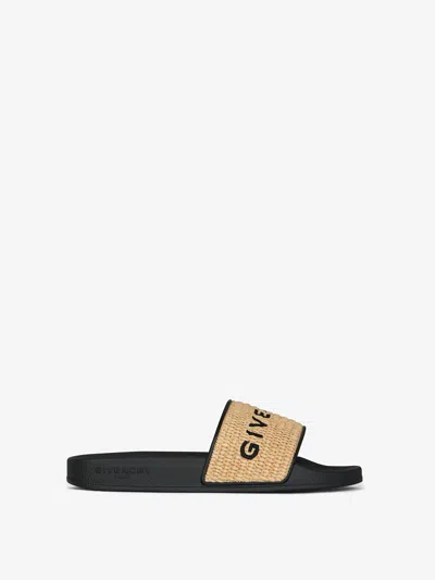 Givenchy Slide Flat Sandals In Raffia In Black/natural