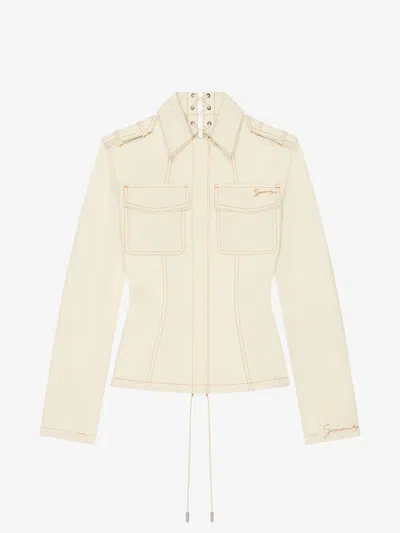 Givenchy Slim Fit Jacket In Denim With Laces In Ecru