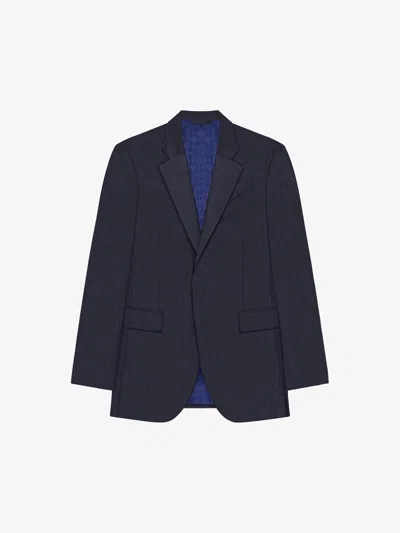 Givenchy Slim Fit Jacket In Monogram 72 Wool And Silk In Blue
