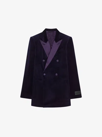 Givenchy Slim Fit Jacket In Velvet With Satin Collar In Purple
