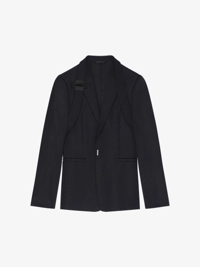 Givenchy Slim Fit Jacket In Wool And Lurex With U-lock Harness In Black