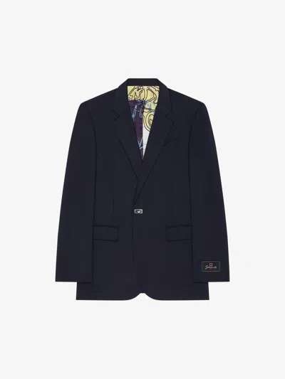 Givenchy Slim Fit Jacket In Wool With 2g Button In Midnight Blue