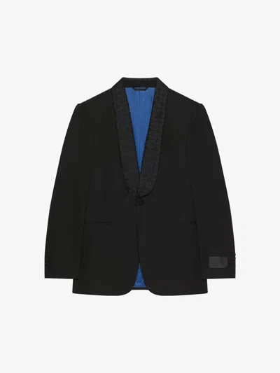 Givenchy Slim Fit Jacket In Wool With Monogram 72 Jacquard Collar In Black