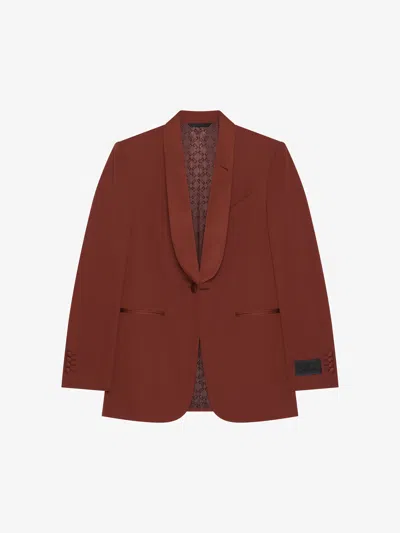Givenchy Slim Fit Jacket In Wool With Satin Collar In Dark Rust