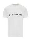 Givenchy White Crewneck T-shirt With Logo Print In Cotton Man In White