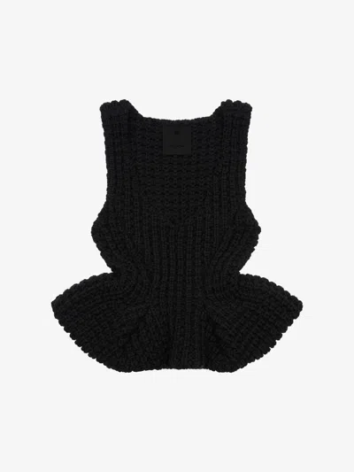 Givenchy Slim Fit Peplum Top In Waffle Wool In 001-black