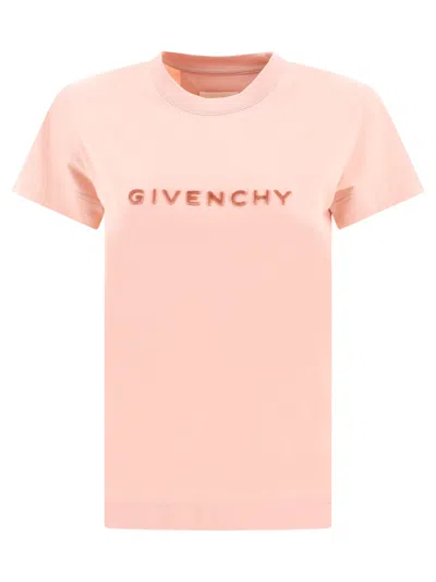 GIVENCHY SLIM FIT PINK COTTON T-SHIRT WITH SIGNATURE TUFTED DETAIL FOR WOMEN