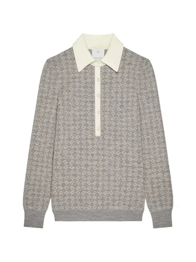 Givenchy 모노그램 72 자카드 슬림 핏 폴로 In Gray