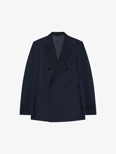 Givenchy Slim Fit Suit-jacket In Wool With Satin Collar In Navy Blue