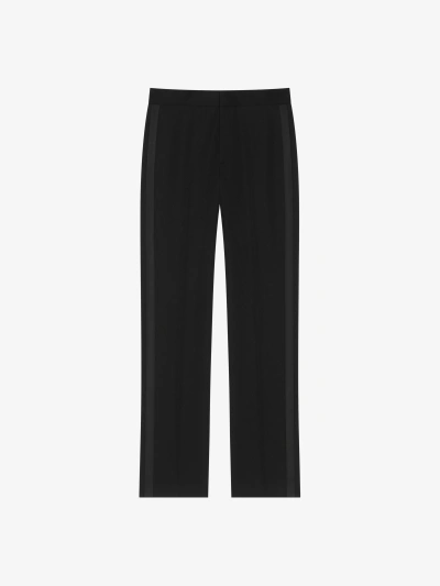Givenchy Slim Fit Tailored Pants In Wool With Satin Details In Black