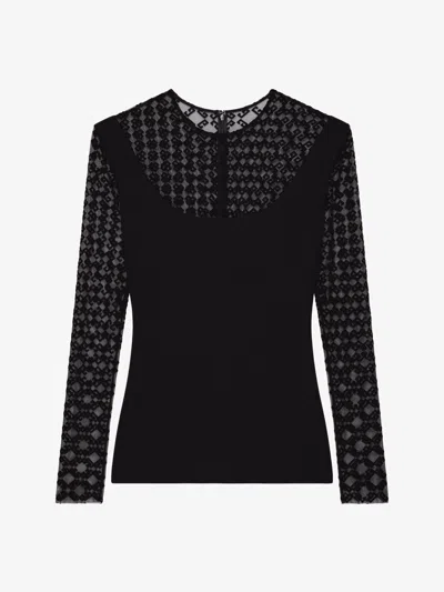 Givenchy Slim Fit Top In Jersey And Monogram 72 Tulle In Black