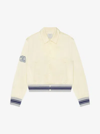 Givenchy Slim Fit Varsity Jacket In Cotton Blend With Hg Embroidery In Light Beige