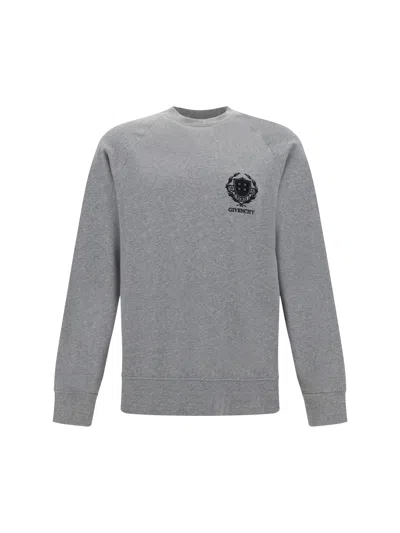 Givenchy Crest Slim Fit Sweatshirt In Fleece In Light Grey Melang