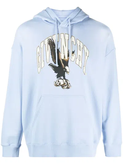 Givenchy Slim-fit Eagle-graphic Cotton Hoodie In Blue