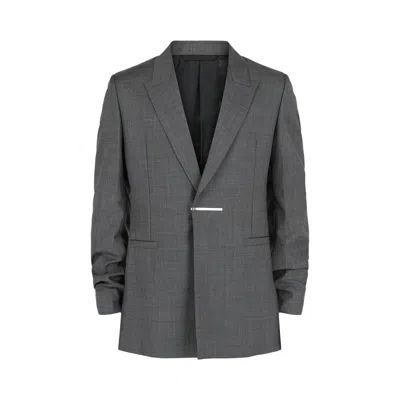 Pre-owned Givenchy Slim-fit Metal Bar Structured Blazer 'medium Grey' | Men's Size 46 In Gray