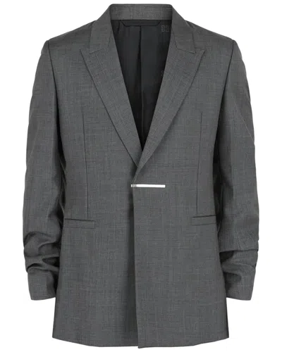 Givenchy Slim-fit Metal Bar Structured Wool Blazer In Gray