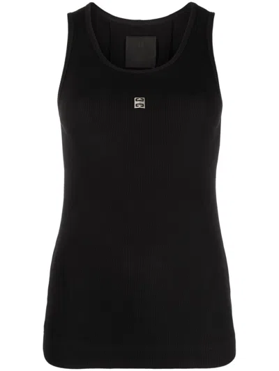 Givenchy Slim-fit Tank Top In Ribbed Stretch Cotton With Metallic 4g Logo On The Front In Black