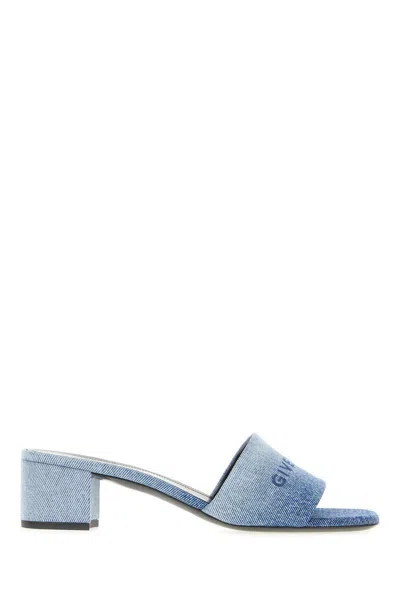 Givenchy Denim Sandals With Jacquard Logo 4cm In Blue