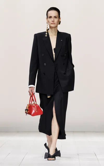 Givenchy Slit-front Piece-dyed Wool Mohair Trouser Midi Skirt In Black