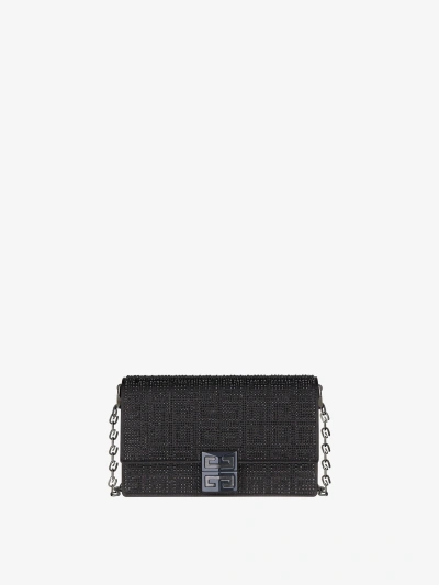 Givenchy Small 4g Bag In Satin With 4g Studs, Strass And Chain In Black