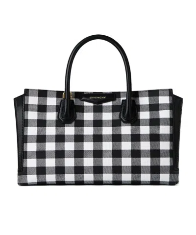 Givenchy Small Antigona Catchall Bag In Checked Canvas In Black