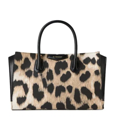 Givenchy Small Antigona Catchall Bag In Leopard Jacquard In Black/beige