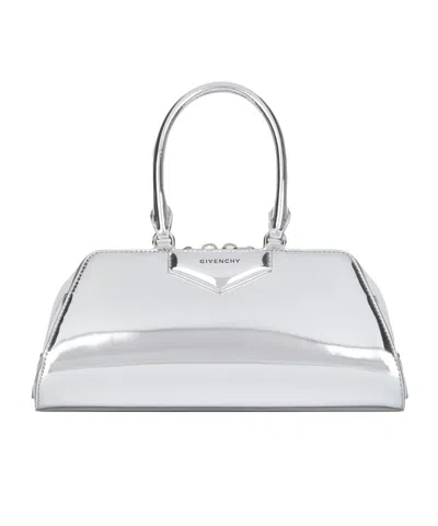 Givenchy Small Antigona East-west Bag In Laminated Leather In Silver