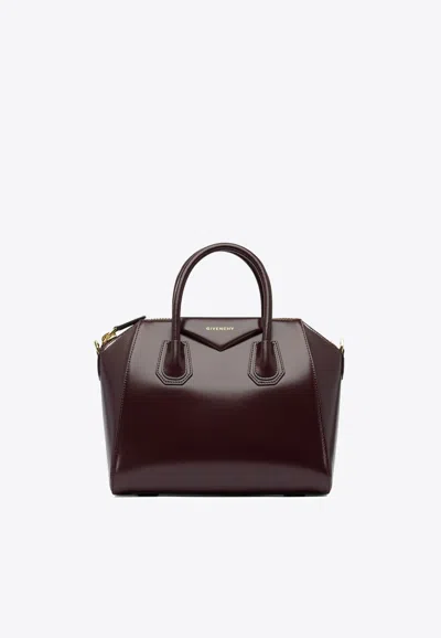 Givenchy Small Antigona Leather Top Handle Bag In Burgundy
