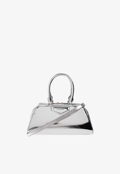 Givenchy Small Antigona Mirrored Leather Top Handle Bag In Silver