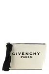 Givenchy Embroidered Logo Cotton Linen Canvas Pouch In Sand