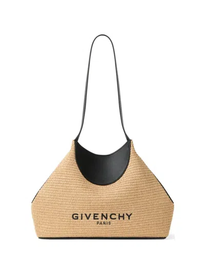 Givenchy Small Facet Woven Leather-trim Shoulder Bag In Neutral