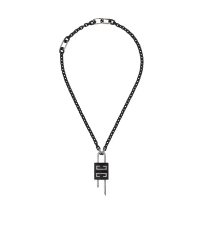 Givenchy Small Lock Crystal Necklace In Black