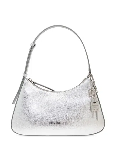 Givenchy Small Lucky Lock Laminated Leather Shoulder Bag In Silver