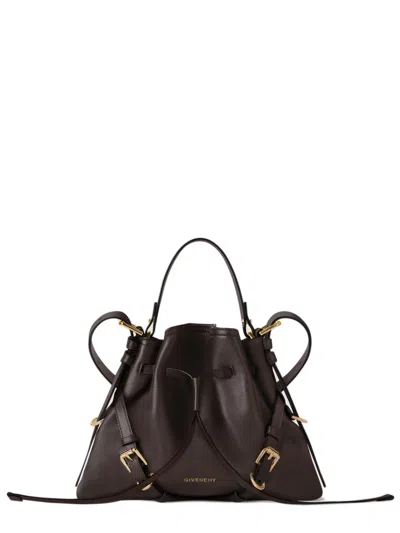 Givenchy Small Mini Calfskin Bucket Bag With Drawstring Closure And Removable Strap In Marrone