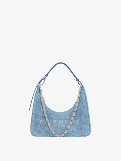 Givenchy Small Moon Cut Out Bag In Washed Denim With Chain In Multicolor