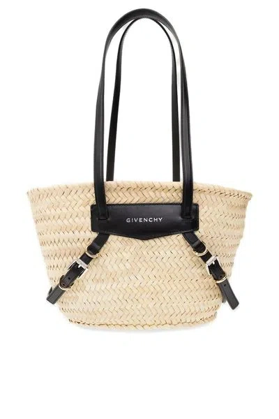 Givenchy Woven Straw Shoulder Bag In Black