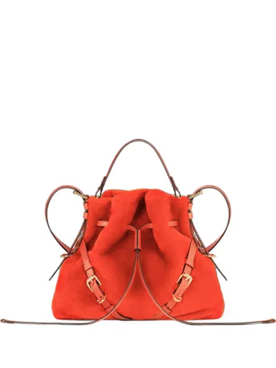 Givenchy Small Voyou Bucket Bag In Shearling In Orange