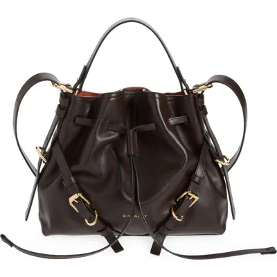 Givenchy Small Voyou Leather Bucket Bag In Chocolate