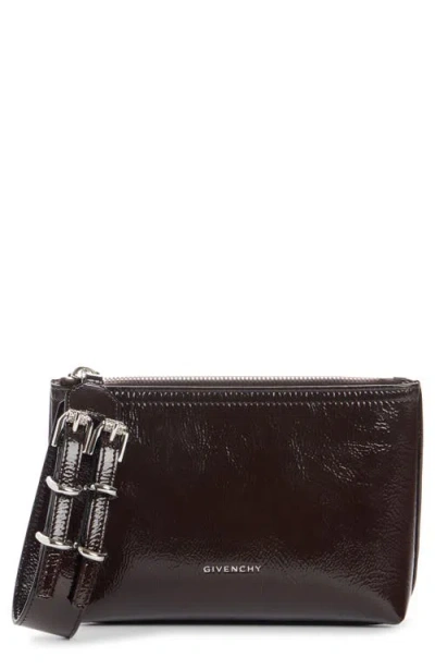 Givenchy Small Voyou Leather Zip Pouch In Ebony Brown