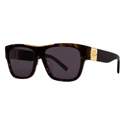 Givenchy Men's 4g Plaqué Saddle-bridge Square Sunglasses In Black/gray Solid