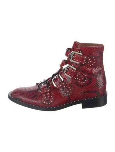 Pre-owned Givenchy Snakeskin Animal Print Combat Boots In Red