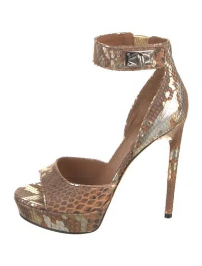 Pre-owned Givenchy Snakeskin Animal Print Sandals In Brown