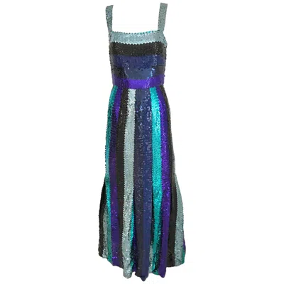 Pre-owned Givenchy Spaghetti Strap Blue Sequins Cocktail Dress, 1960s