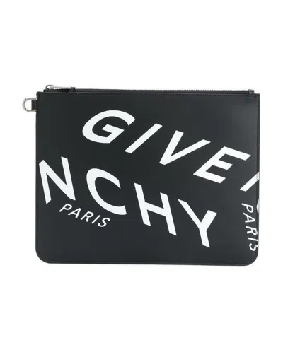 Givenchy Split Logo Print Clutch In Black